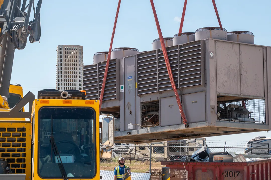 Rooftop units staged for a scheduled replacement